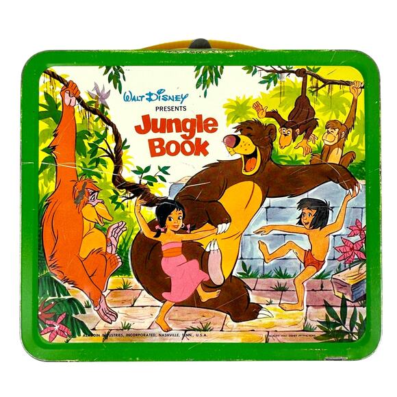 Disney 1966 Aladdin Jungle Book Embossed Metal Lunchbox w/Thermos & Golden Book. - Picture 3 of 16